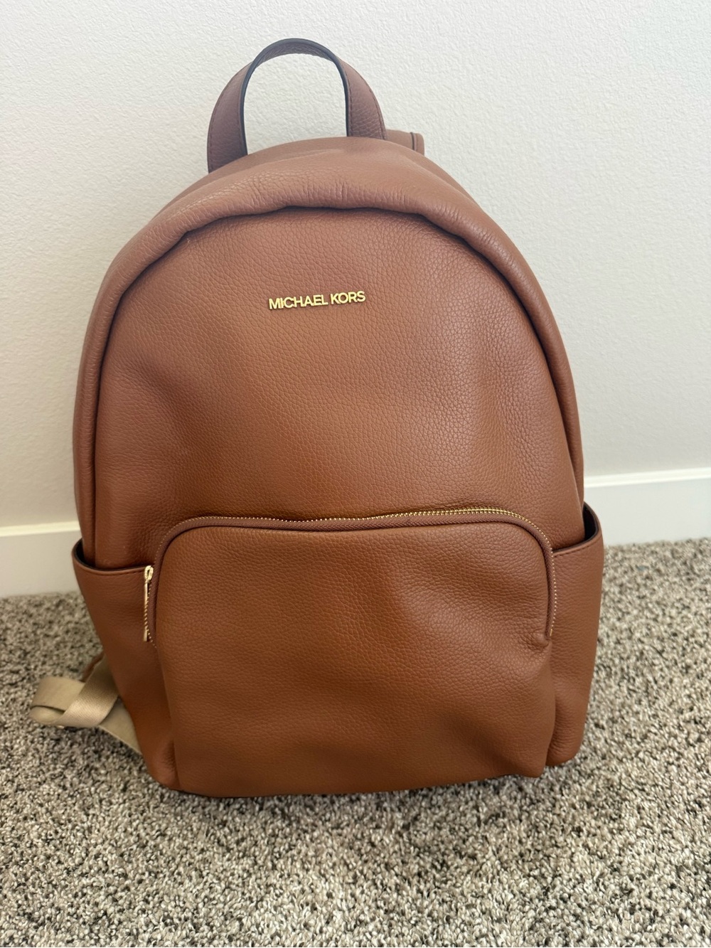 Michael Kors Brown Pebbled Leather Backpack with Gold Logo